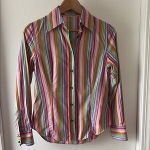 Etro Milano Cotton Colorful Striped Button Down Shirt 42